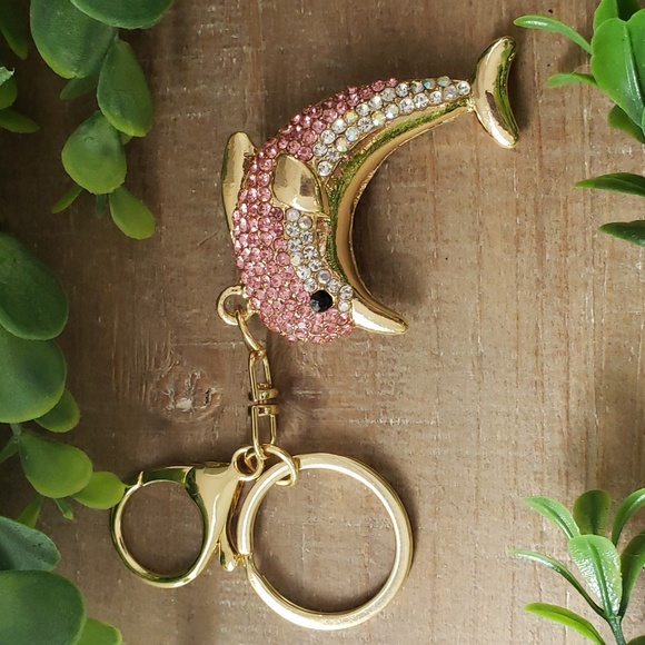 Handbags - J188.  NEW Gold & Pink Crystal Dolphin Bag Charm / Keychain